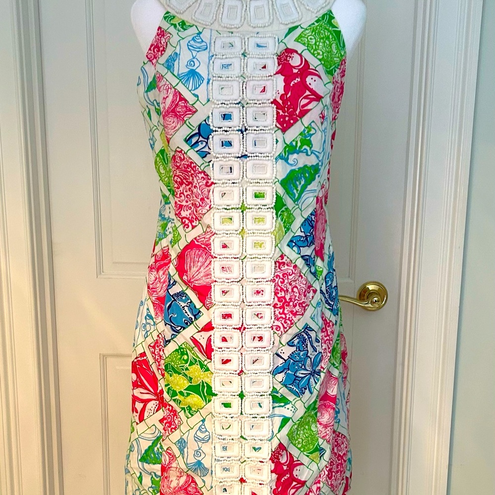 Rare!! Lilly Pulitzer Jubilee Hollywood Squares Beaded Dress Patchwork Pattern 6